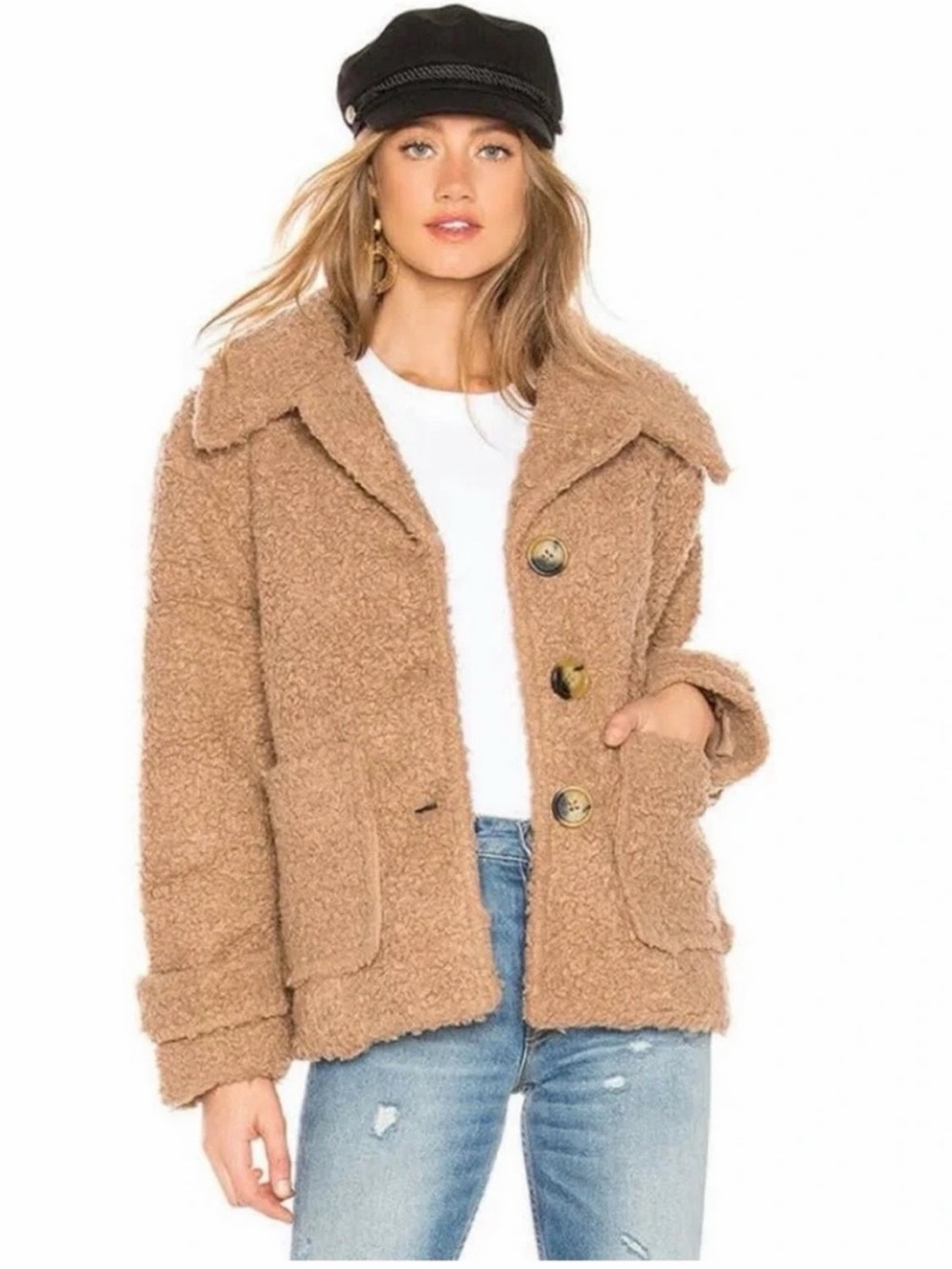 Free People So Soft Cozy Peacoat Teddy Sherpa Coat